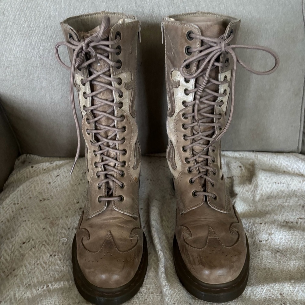 Dr. Martens Taupe Lace-Up Combat Boots - Picture 3 of 16